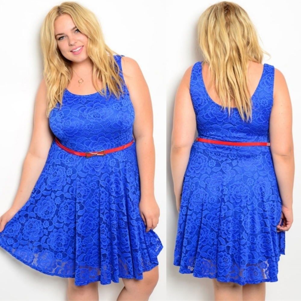 Colbalt Blue Sleeveless Sleeve Floral Lace Overlay - Picture 2 of 4